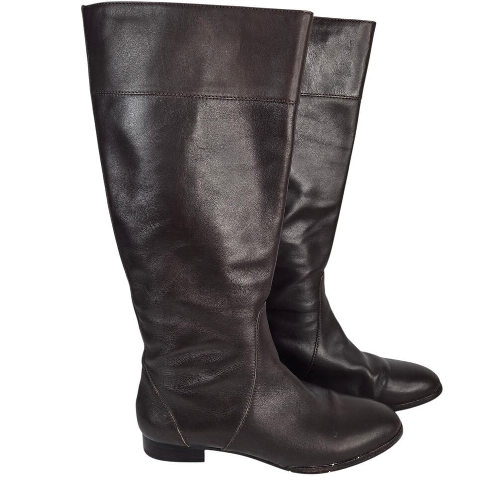 J. CREW Knee High Riding Boots Dark Brown Leather Size 9 WIDE CALF